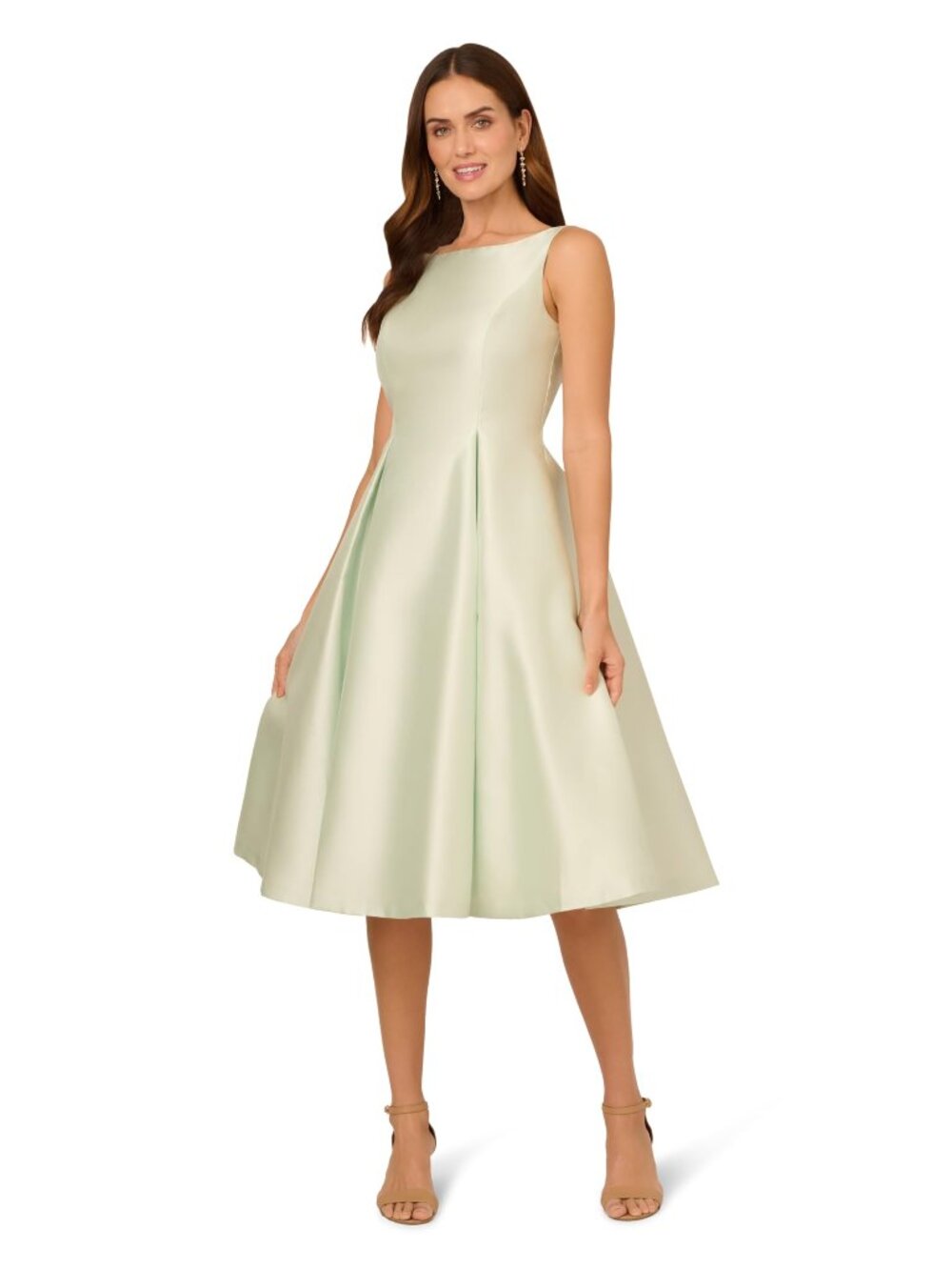 Adrianna Papell Women's Sleeveless Tea Length Dress, Aloe Mist